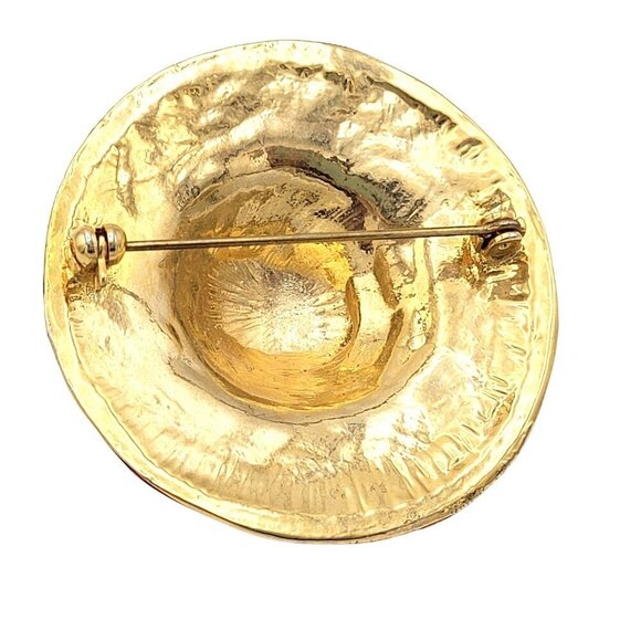 Vintage Red Enamel Hat Brooch Pin With Black Band & Rose Design Cast Metal 1.75" - Picture 4 of 4